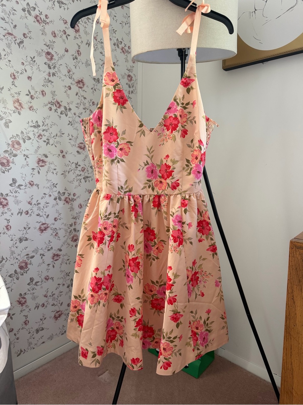 NEW w/tags The Occasion- Old Navy Peach Floral Tie-Strap dress wedding guest